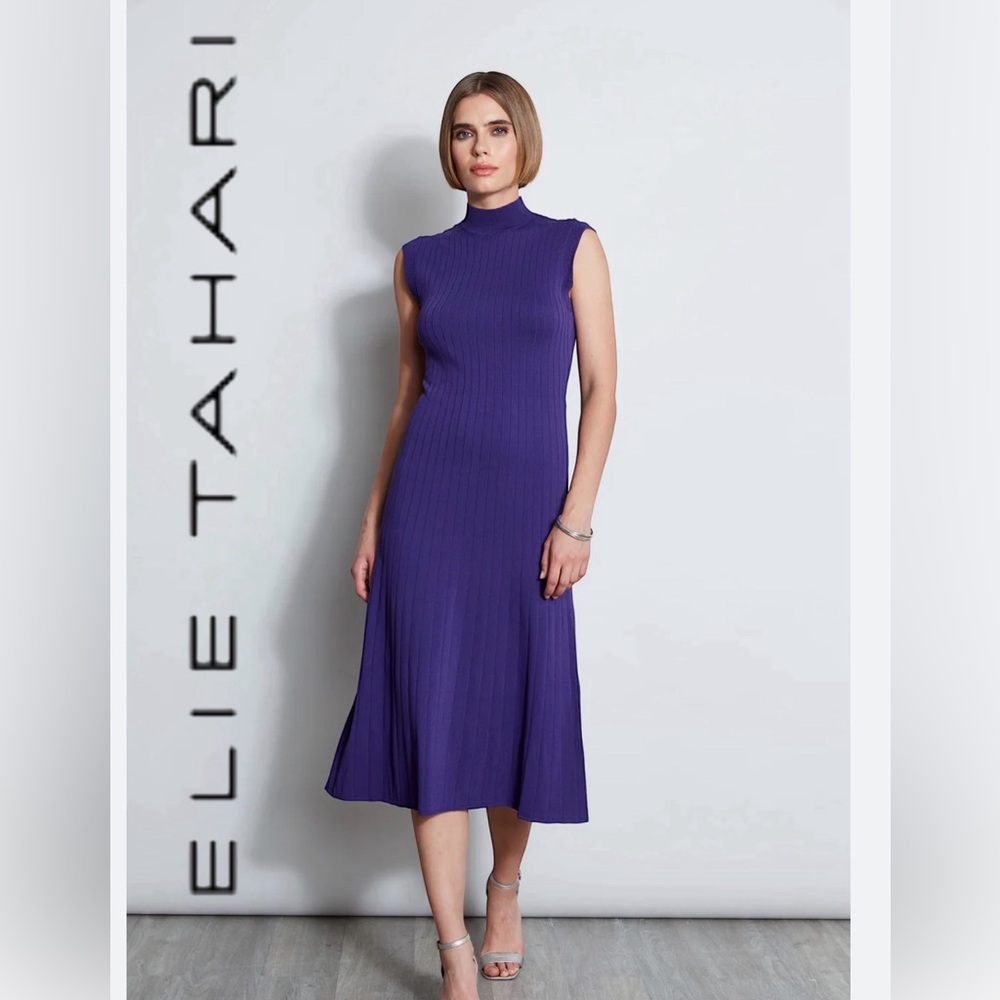 Worn once 💜 Elie Tahari purple sleeveless knit sleeveless dress ribbed Large